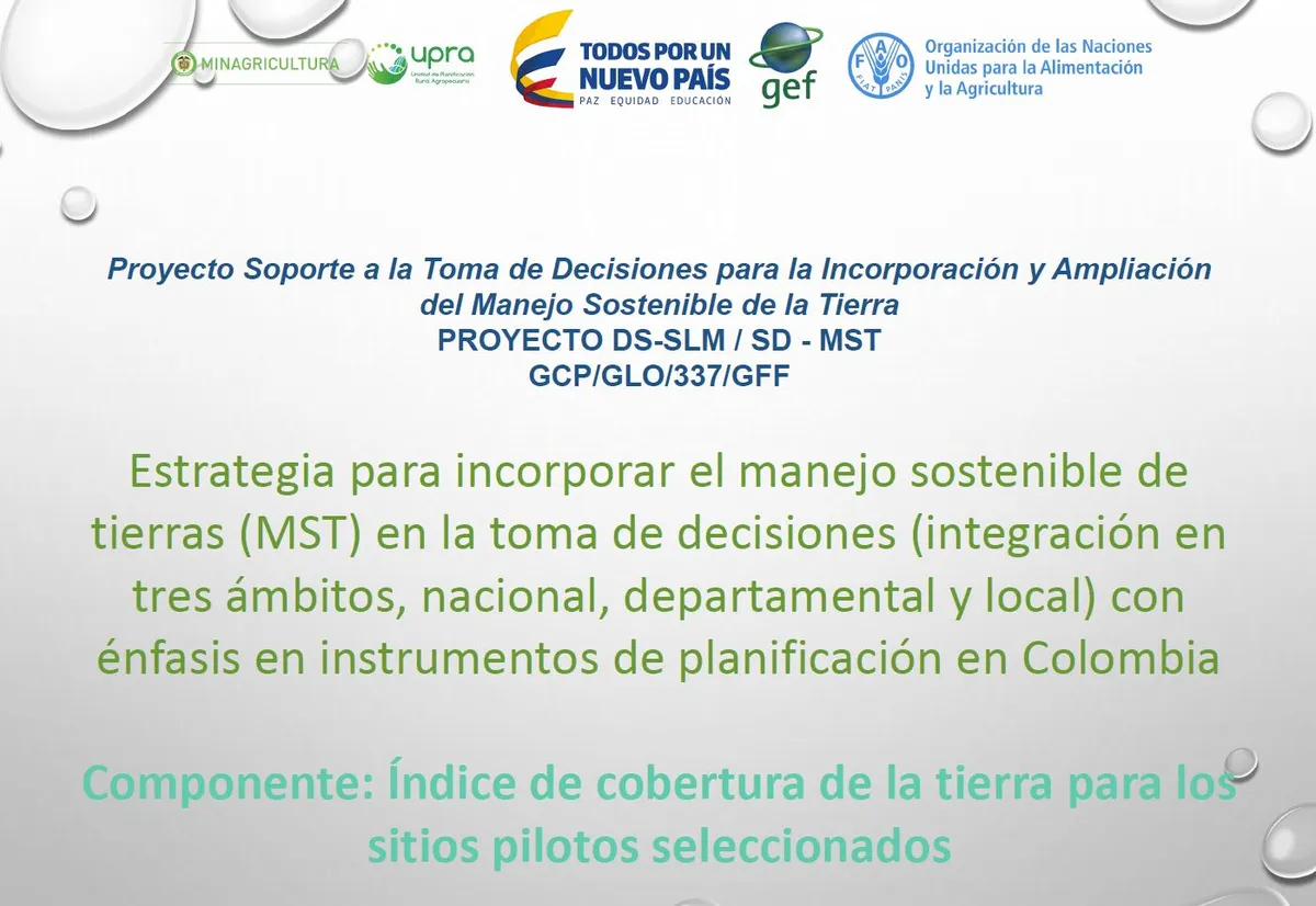 Índice de cobertura de la tierra para los sitios pilotos seleccionados